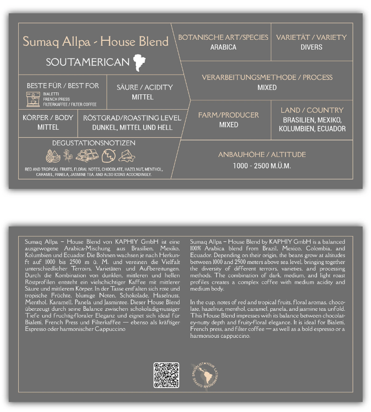 Kaphiy Sumaq Allpa - House Blend Bohnen 350g